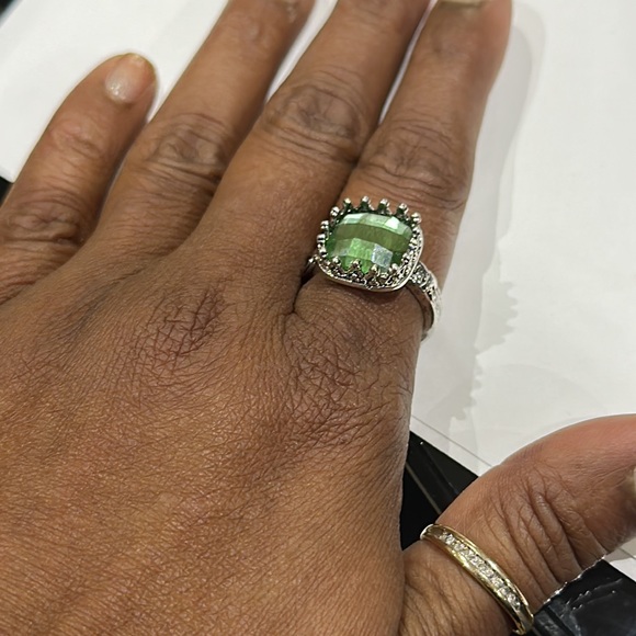 Women Silver Zircon Peridot Moonstone Wedding Jewelry Band Ring Size 8 - Picture 6 of 8